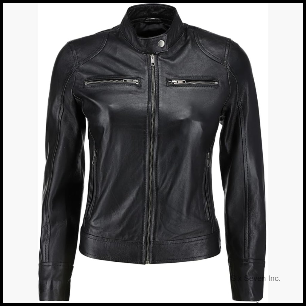 Real Lambskin Leather Jacket Cafe Racer Style Slim Fit